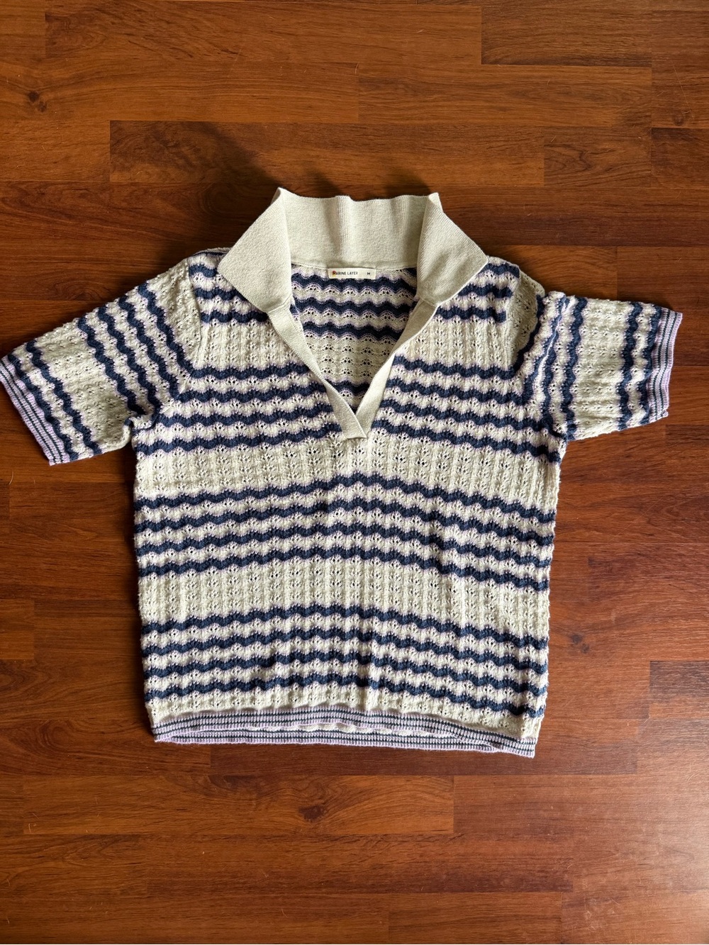 Marine Layer Striped Polo - Cream & Navy